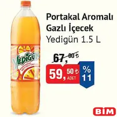YEDİGÜN PORTAKAL AROMALI GAZLI İÇECEK 1.5 L fiyat ve kampanya bilgisi